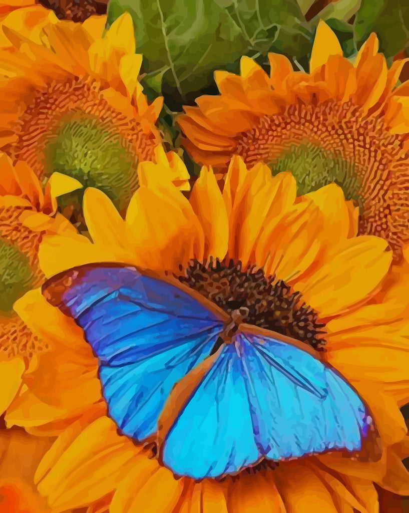 Blue Butterfly on Sunflower Paint by Numbers