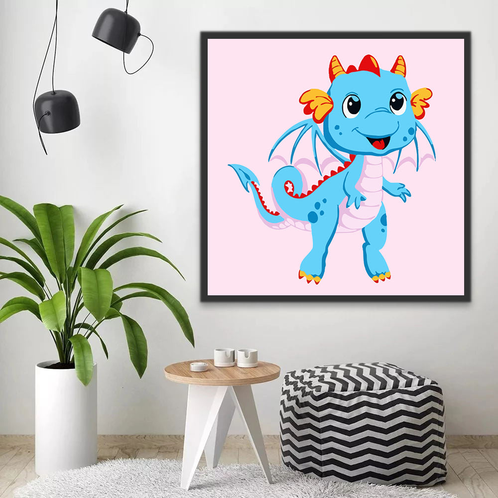 Blue Cartoon Dragon Paint by Numbers for Kids