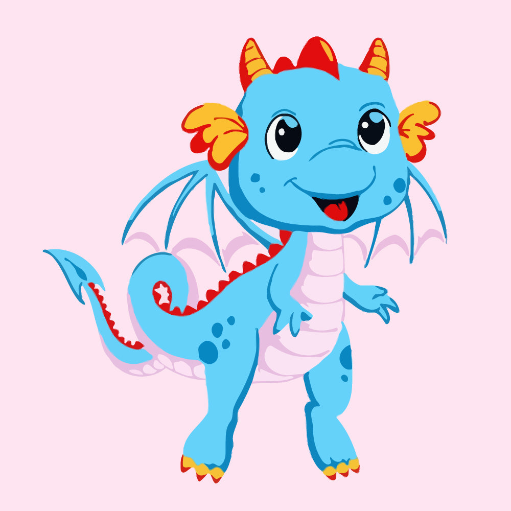 Blue Cartoon Dragon Paint by Numbers for Kids