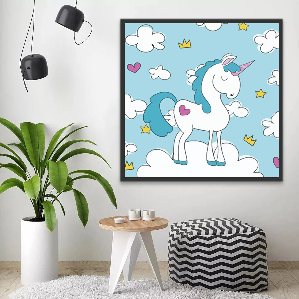 Blue Cartoon Unicorn Paint by Numbers for Kids