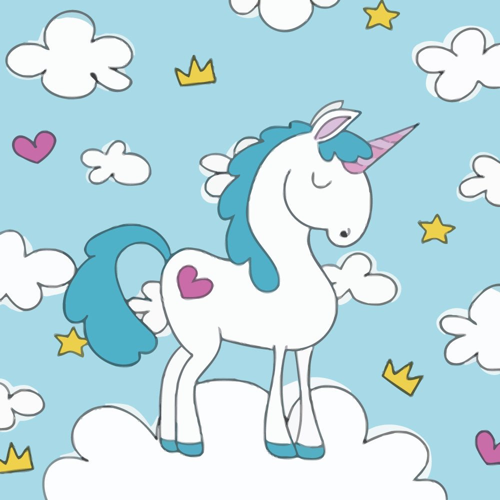 Blue Cartoon Unicorn Paint by Numbers for Kids