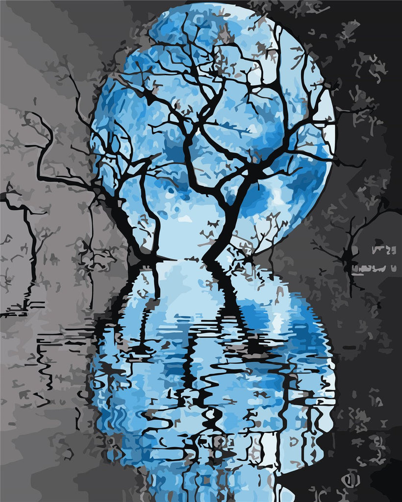 Blue Moon and Dead Branches Paint by Numbers