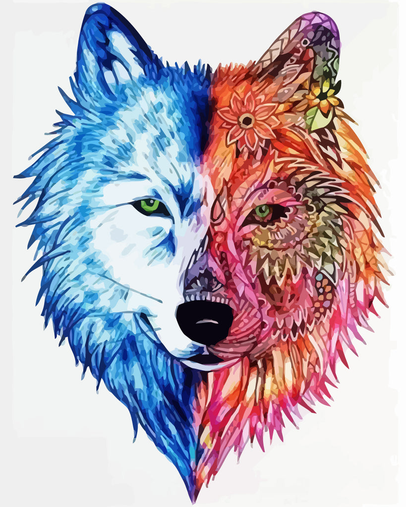 Blue-Red Fox Head Paint by Numbers