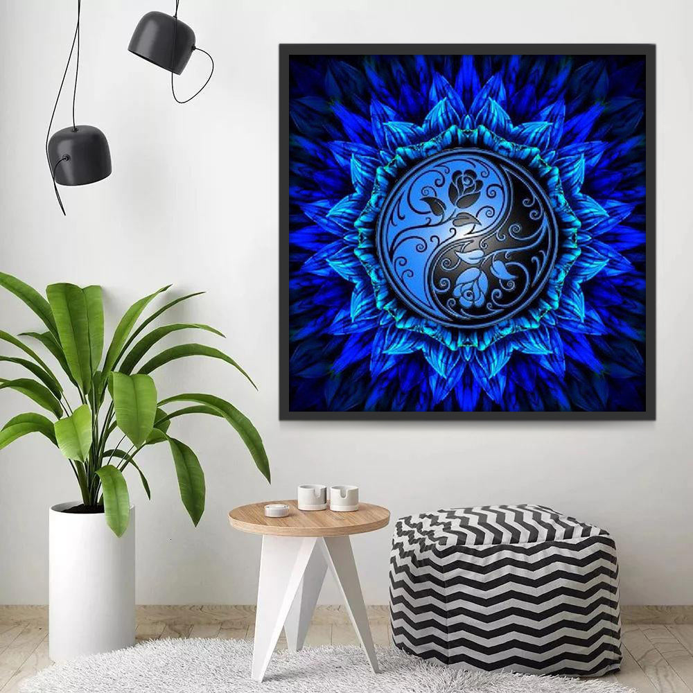 Blue Rose Mandala Paint by Numbers