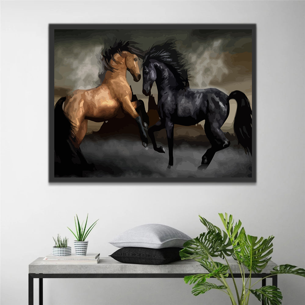 Brown Horse and Black Horse Paint by Numbers