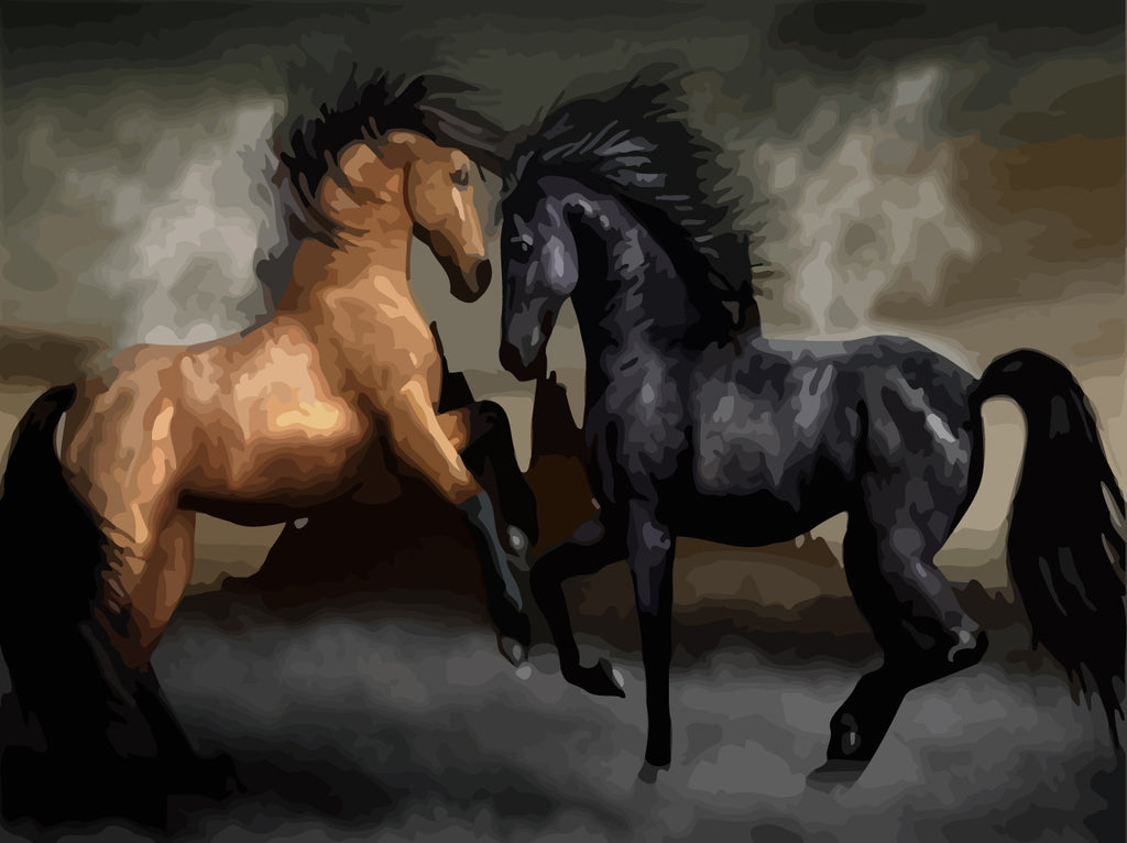 Brown Horse and Black Horse Paint by Numbers