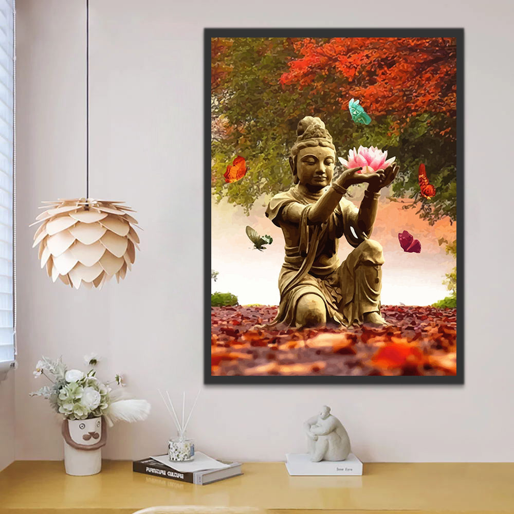 Buddha, Lotus and Colorful Butterflies Paint by Numbers