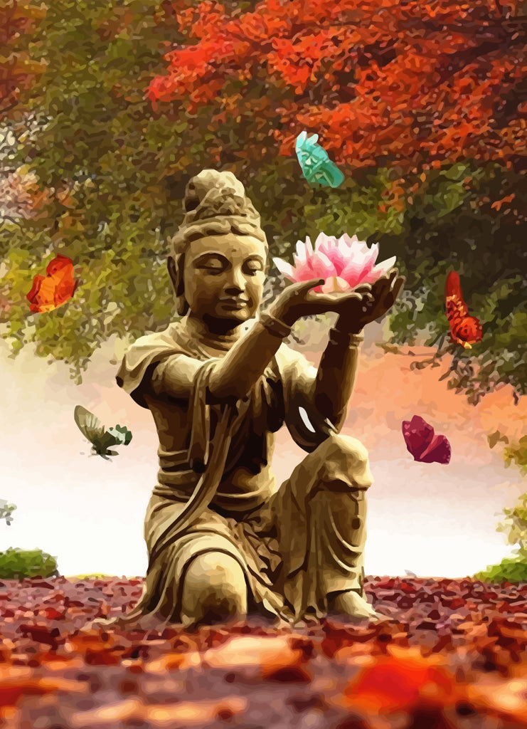 Buddha, Lotus and Colorful Butterflies Paint by Numbers