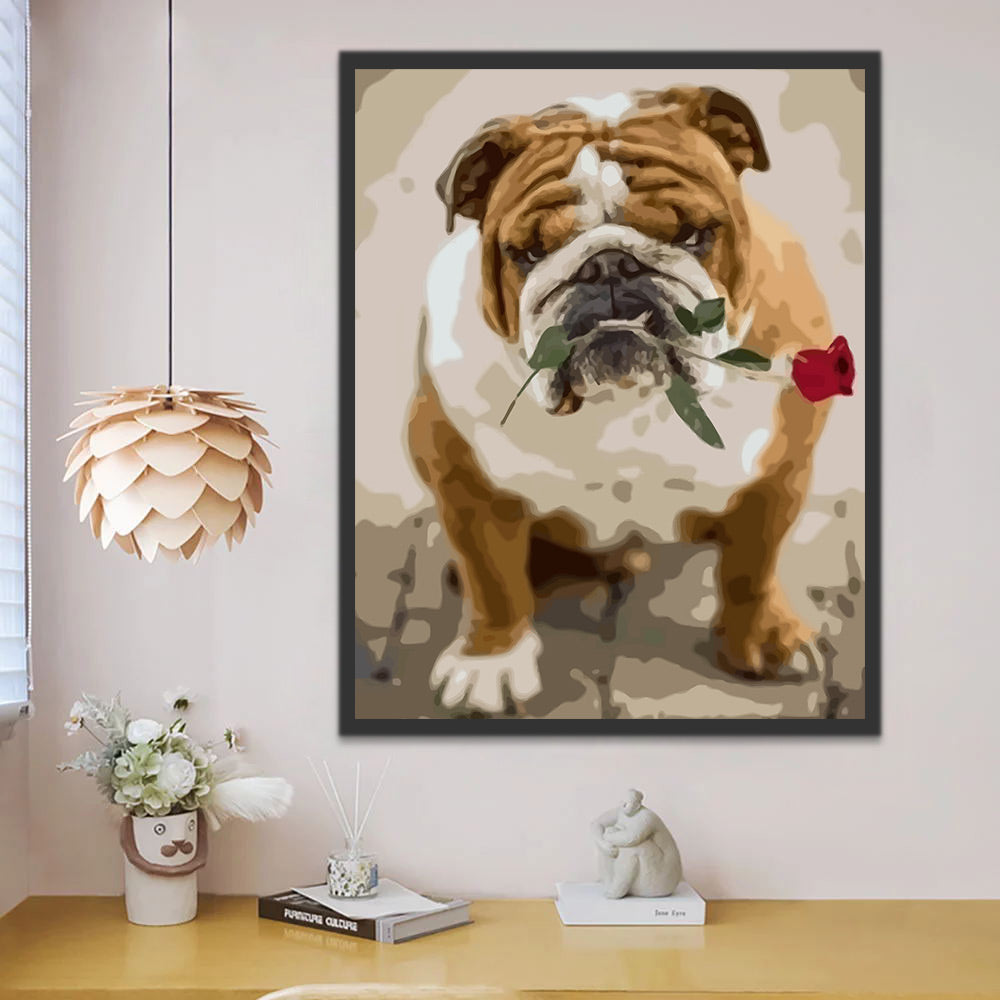 Bulldog Holding a Rose in Its Mouth Paint by Numbers