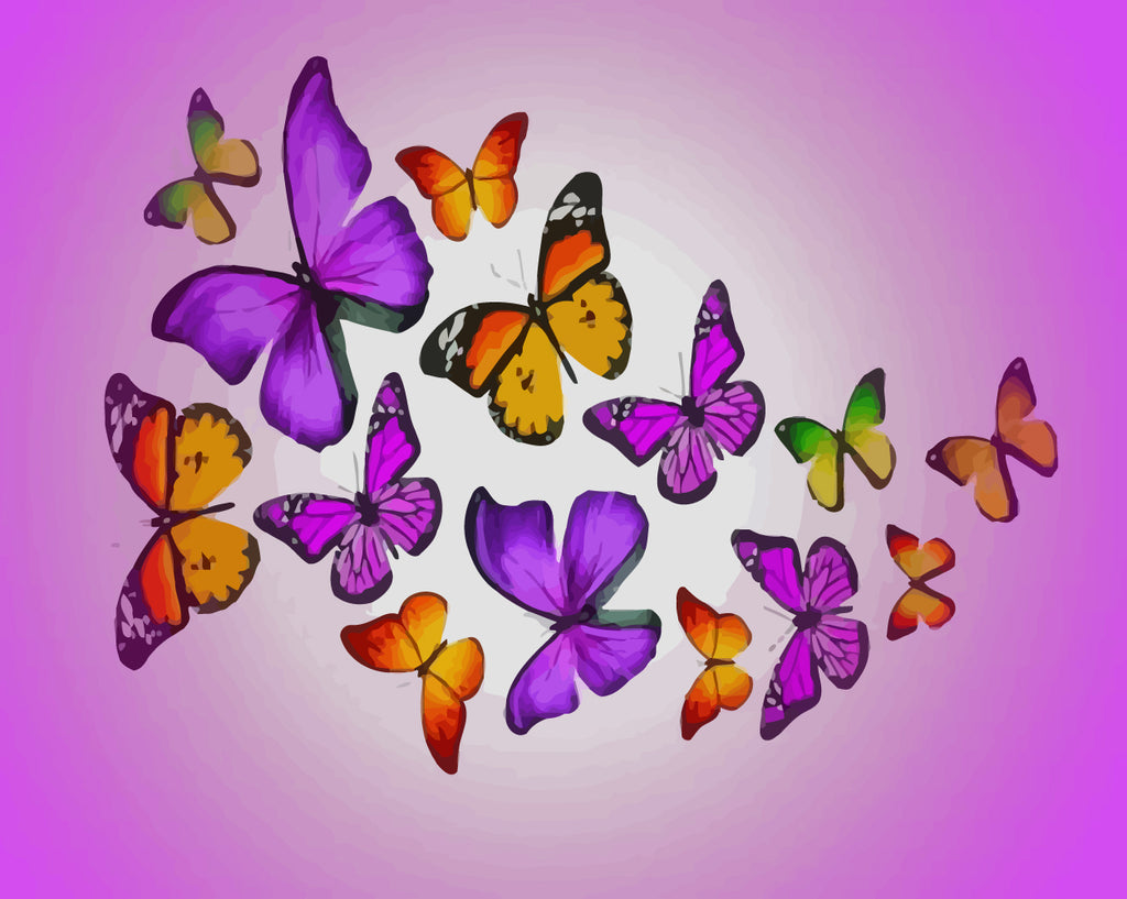 Butterflies on Purple Background Paint by Numbers