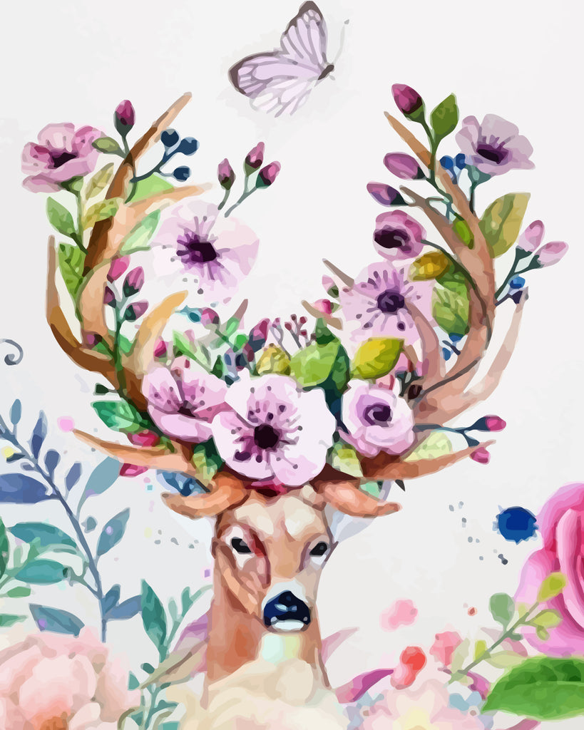 Butterfly, Deer and Flowers Paint by Numbers