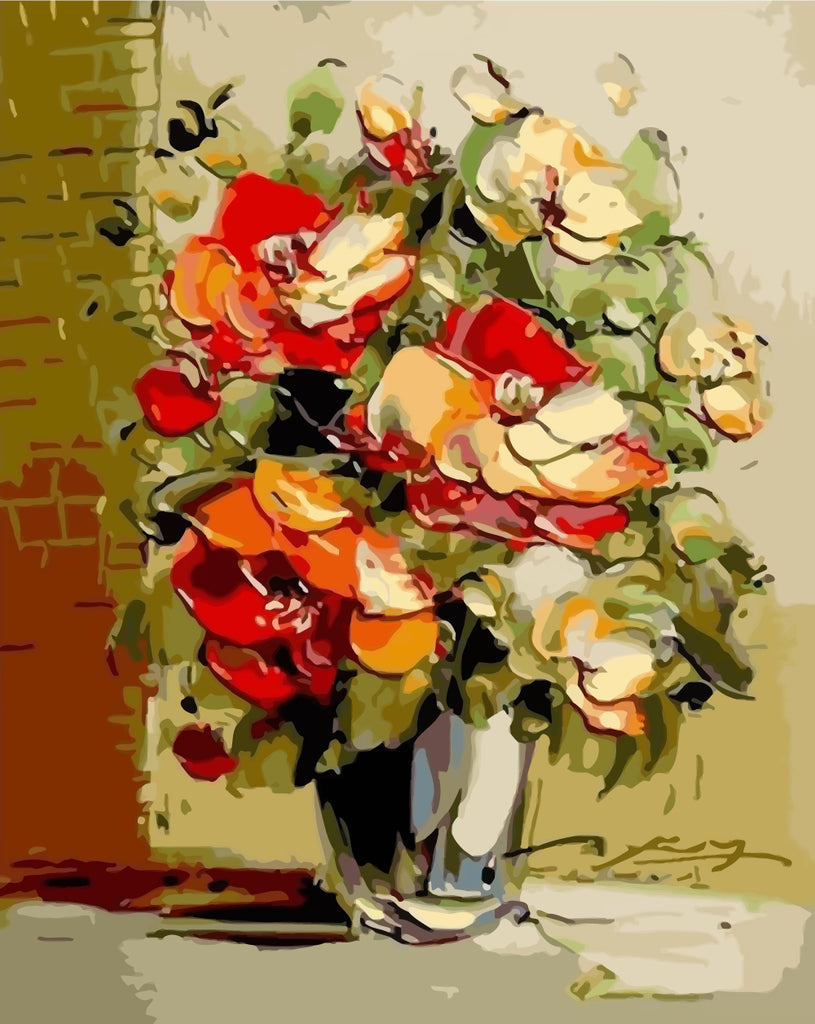 Camellias in White Vase Paint by Numbers