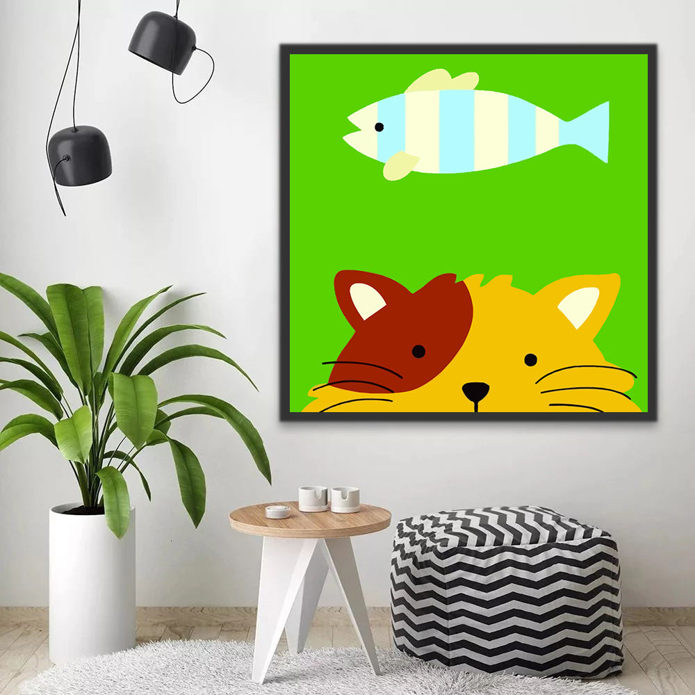 Cartoon Cat and Fish Paint by Numbers for Kids