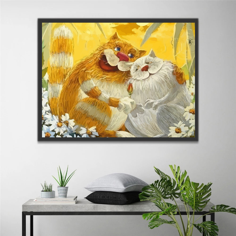 Cartoon Cat Couple Paint by Numbers