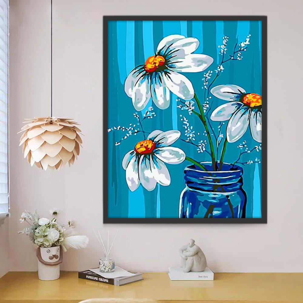 Cartoon Daisies in Glass Bottle Paint by Numbers