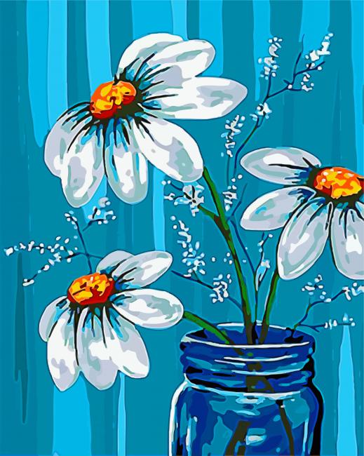 Cartoon Daisies in Glass Bottle Paint by Numbers