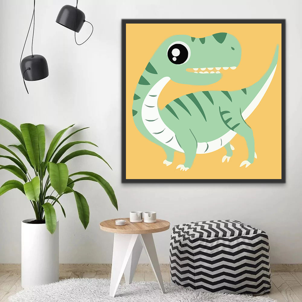 Cartoon Green Dinosaur Paint by Numbers for Kids