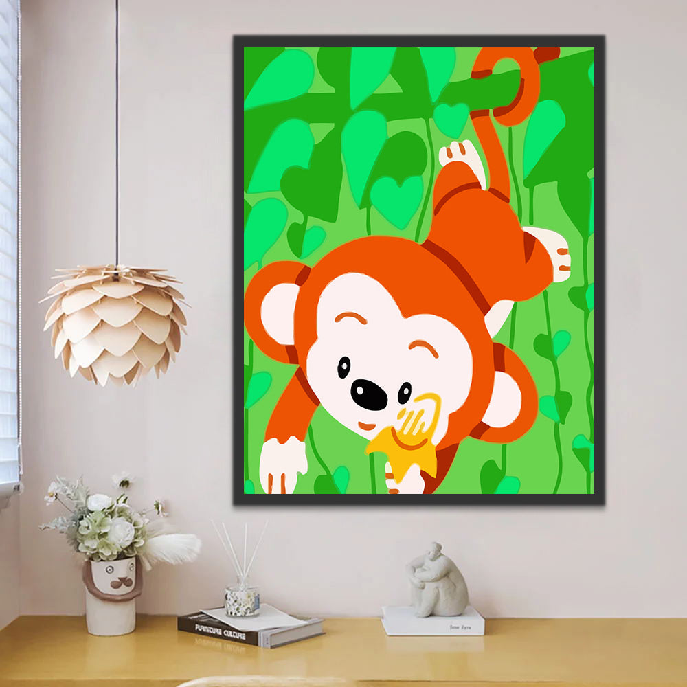 Cartoon Monkey on Green Background Paint by Numbers for Kids