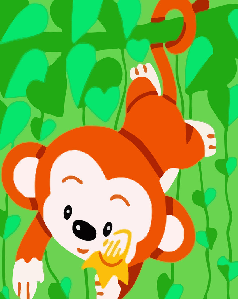 Cartoon Monkey on Green Background Paint by Numbers for Kids