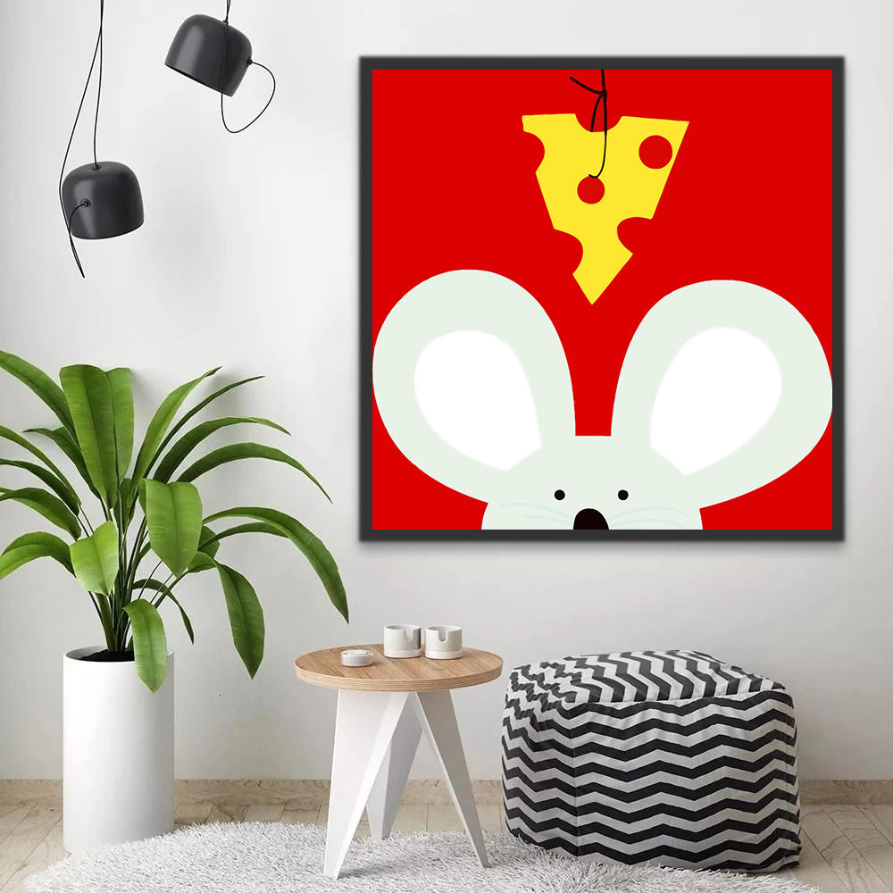 Cartoon Mouse and Cheese Paint by Numbers for Kids