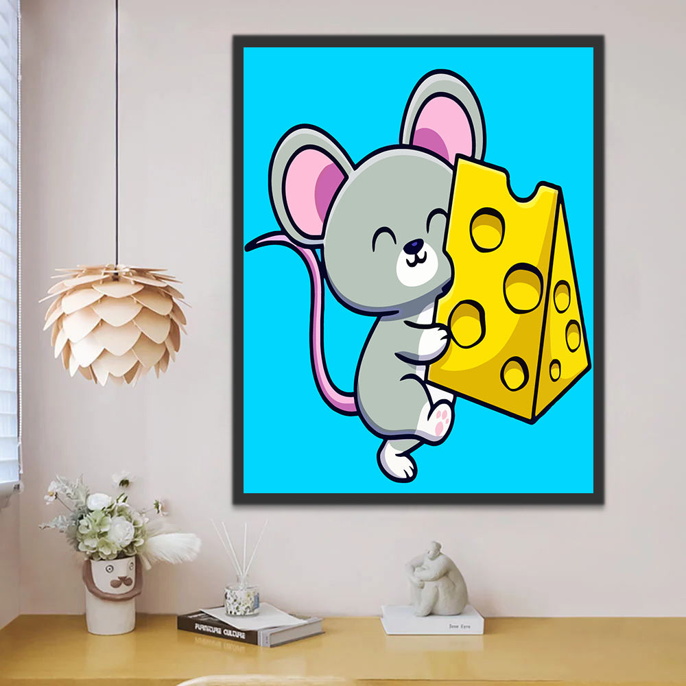 Cartoon Mouse with Cheese Paint by Numbers for Kids