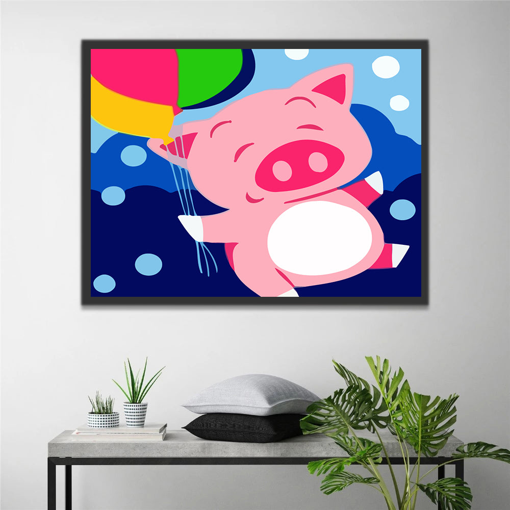 Cartoon Pig with Balloons Paint by Numbers for Kids