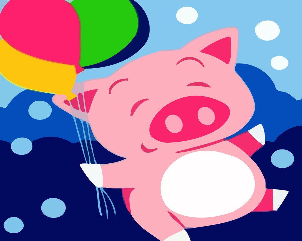 Cartoon Pig with Balloons Paint by Numbers for Kids