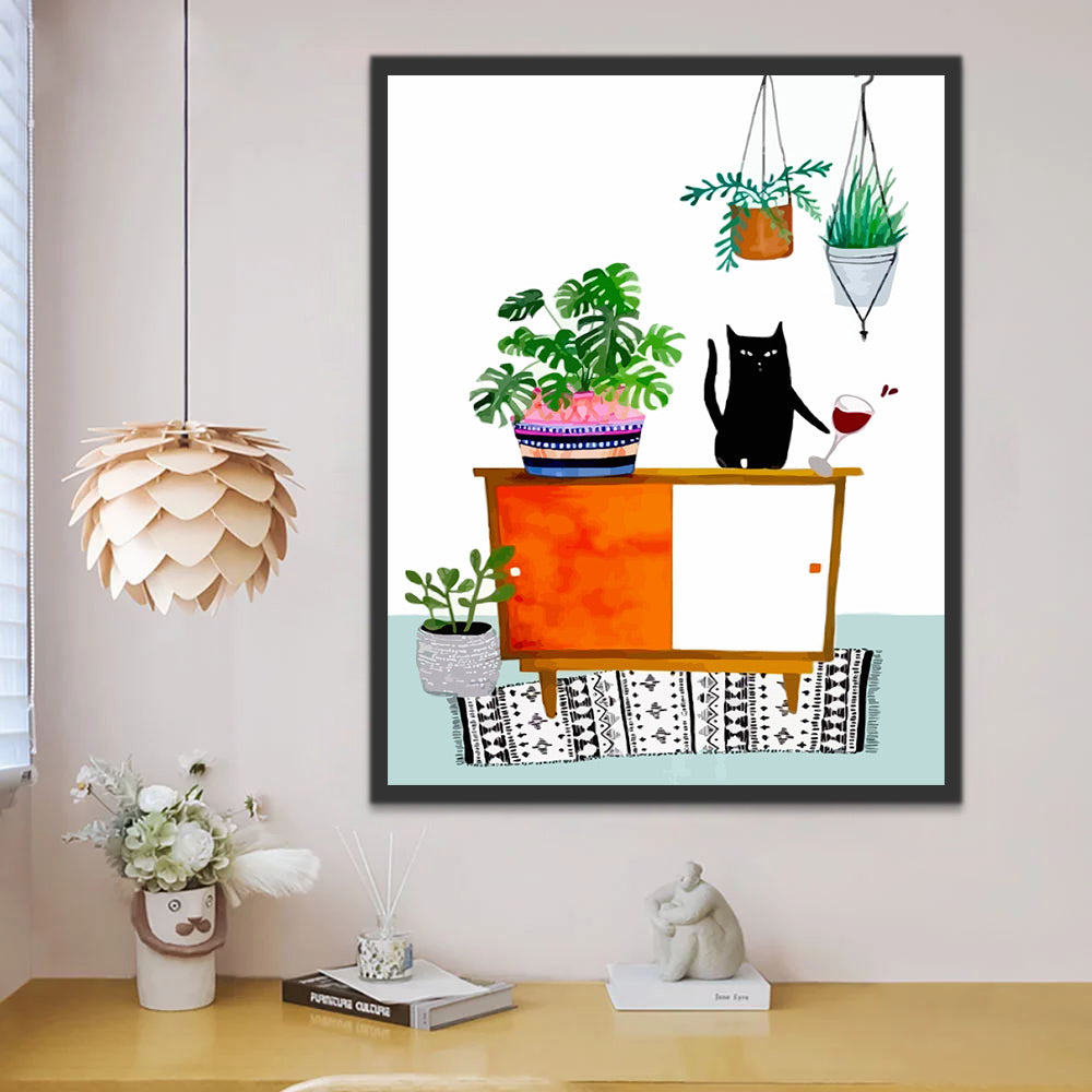 Cartoon Plants and Black Cat Paint by Numbers for Kids