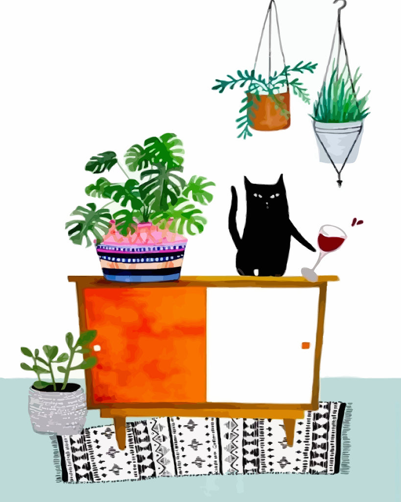 Cartoon Plants and Black Cat Paint by Numbers for Kids