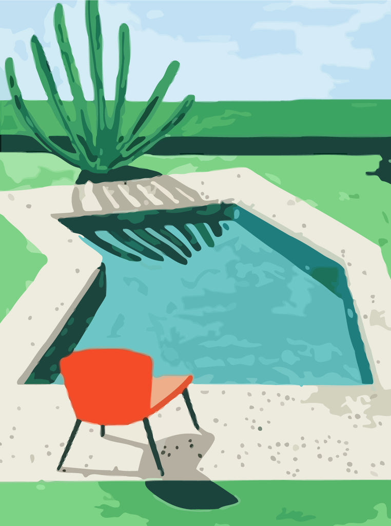 Cartoon Pool and Red Chair Paint by Numbers