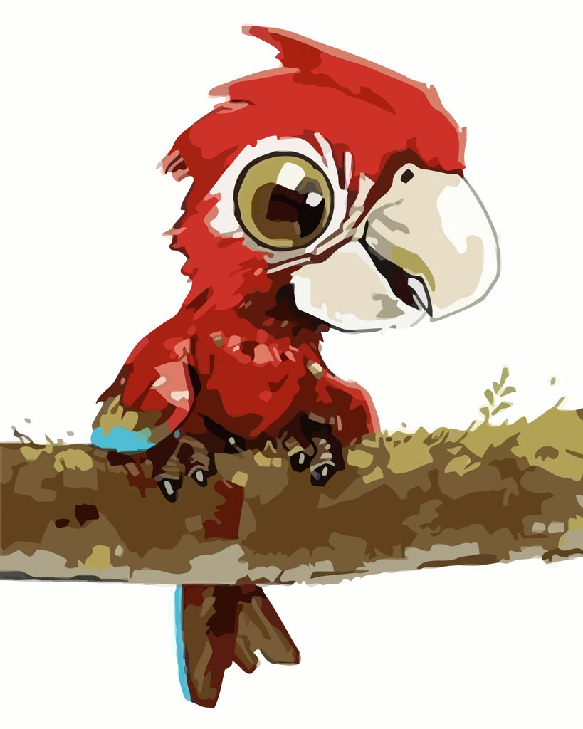 Cartoon Red Parrot on the Branch Paint by Numbers