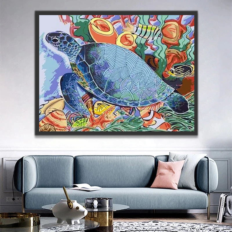 Cartoon Turtle and Fish Paint by Numbers