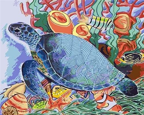 Cartoon Turtle and Fish Paint by Numbers