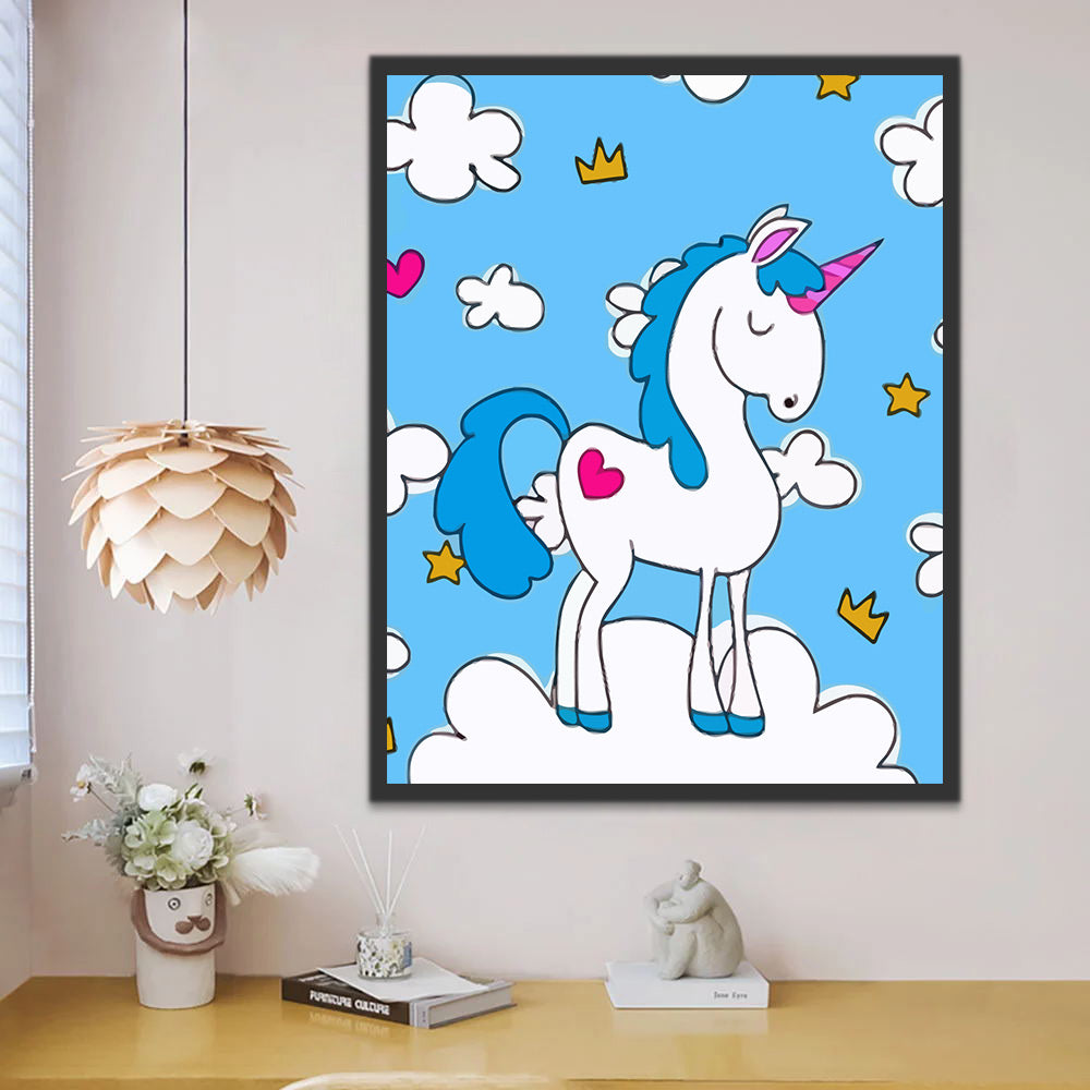 Cartoon Unicorn and Clouds Paint by Numbers for Kids
