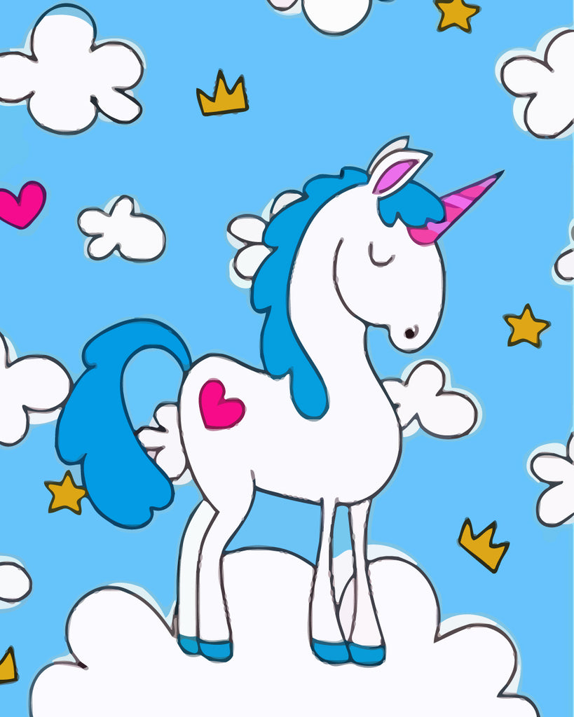 Cartoon Unicorn and Clouds Paint by Numbers for Kids