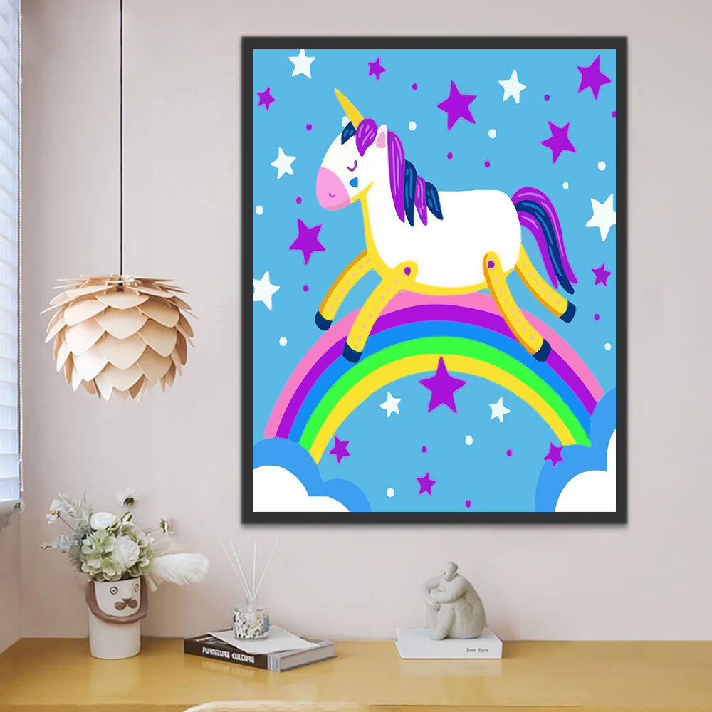 Cartoon Unicorn on the Rainbow Paint by Numbers for Kids