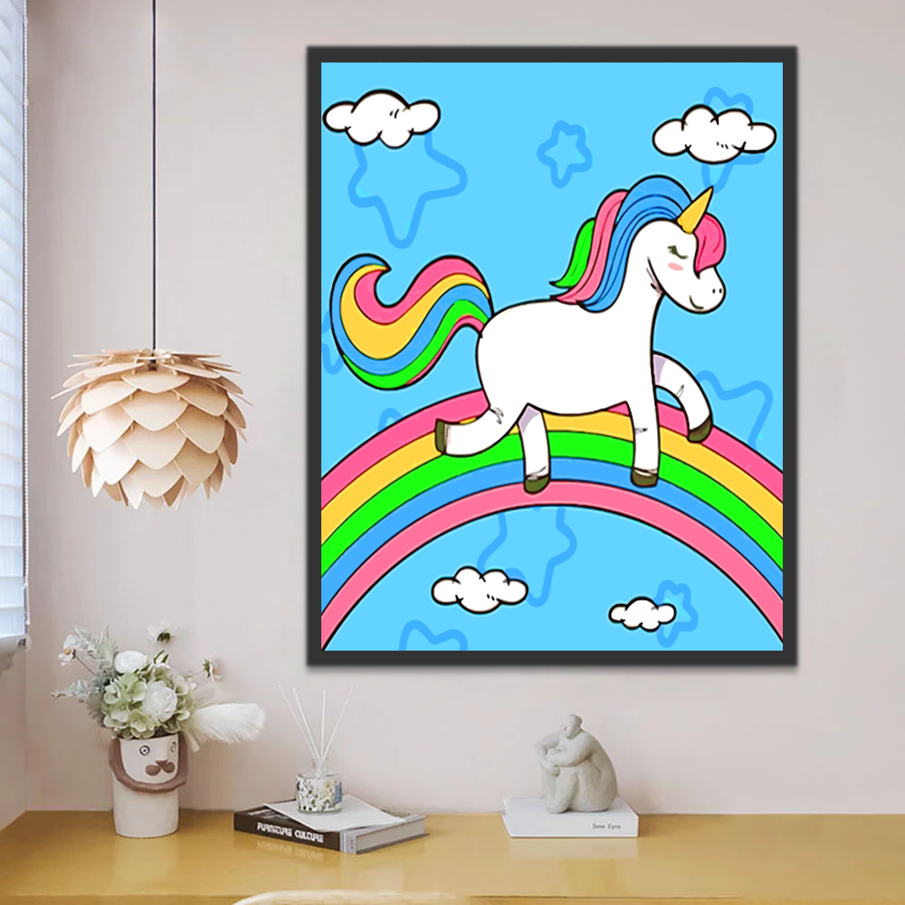 Cartoon Unicorn on the Rainbow Paint by Numbers for Kids