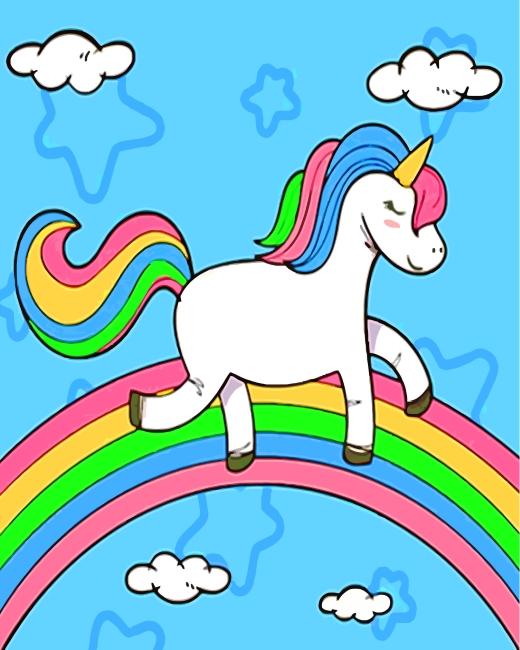 Cartoon Unicorn on the Rainbow Paint by Numbers for Kids