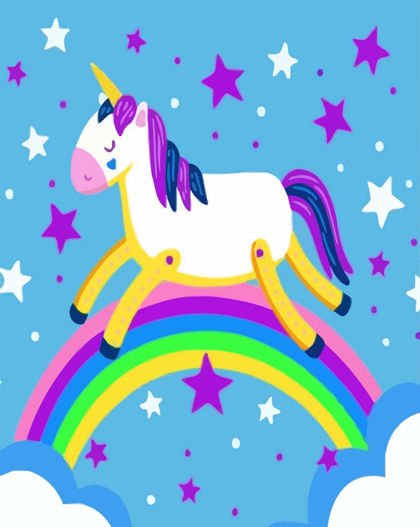 Cartoon Unicorn on the Rainbow Paint by Numbers for Kids
