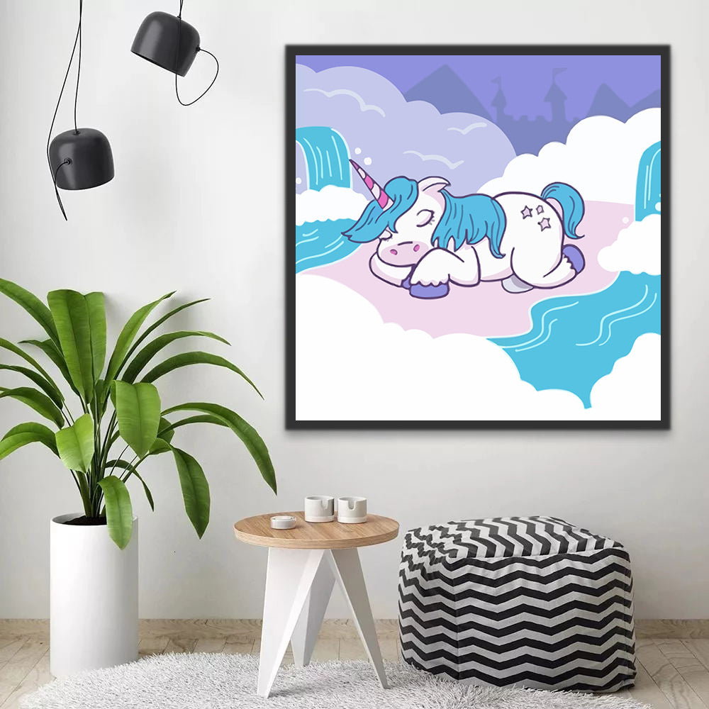 Cartoon Unicorn with Blue Hair Paint by Numbers for Kids