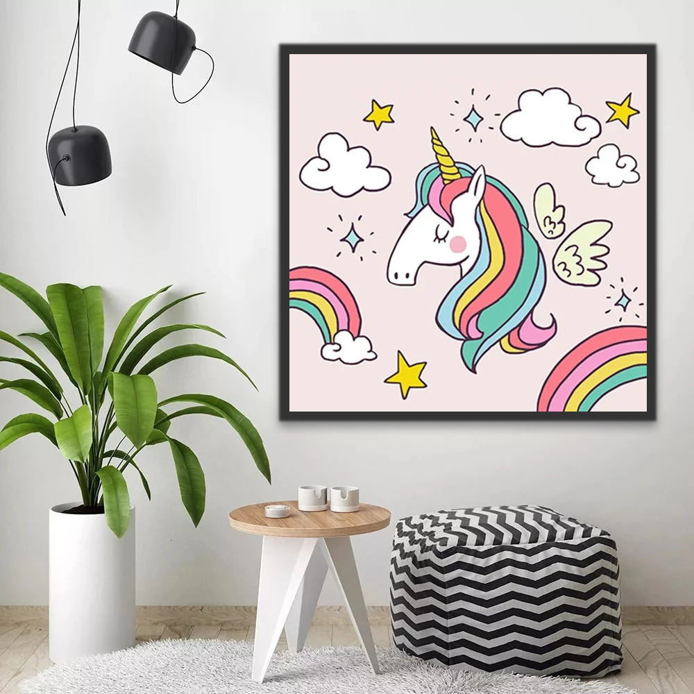 Cartoon Unicorn with Colorful Hair Paint by Numbers for Kids
