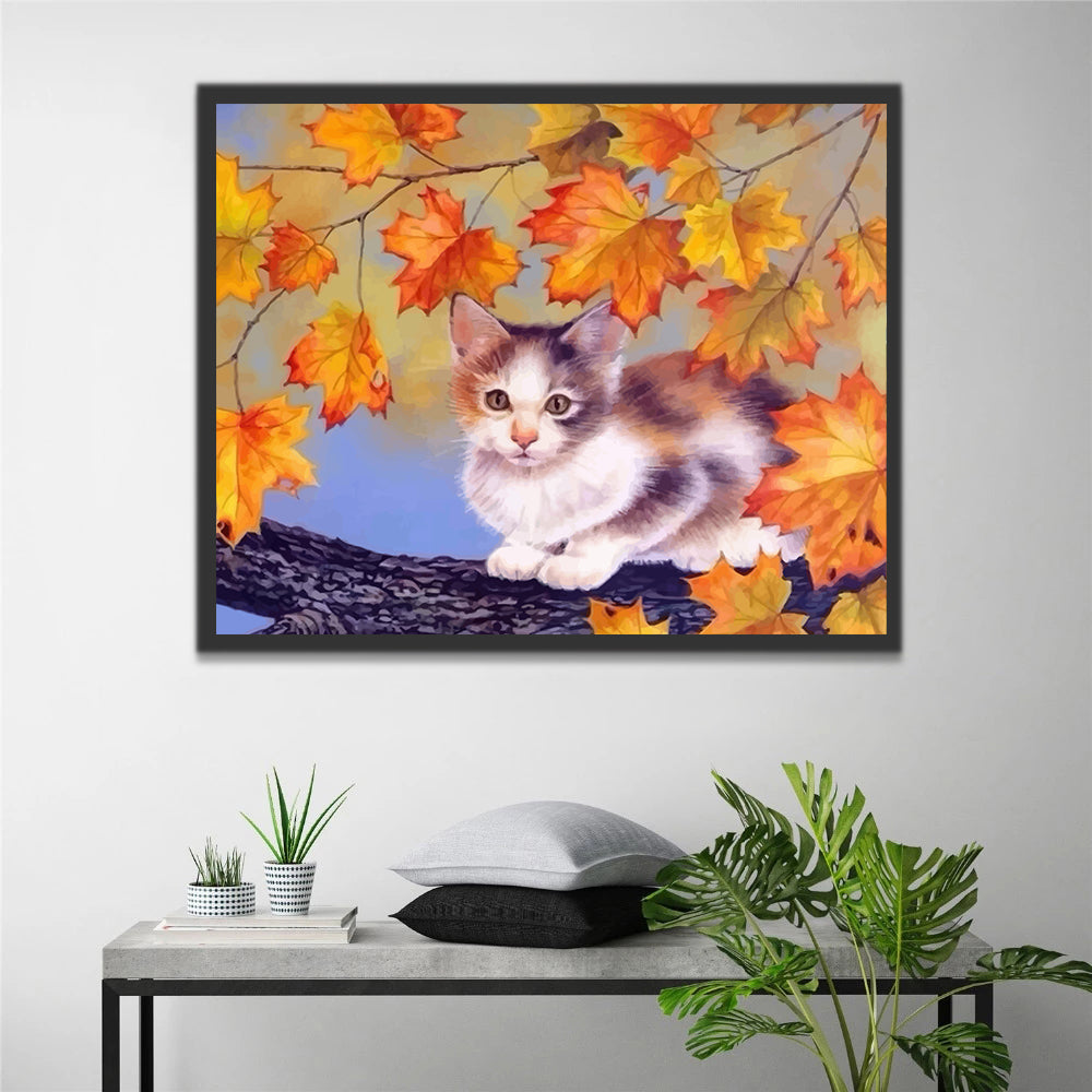 Cat and Maple Leaves Paint by Numbers