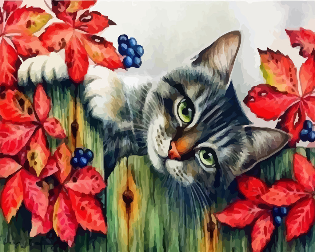 Cat and Maple Leaves Paint by Numbers