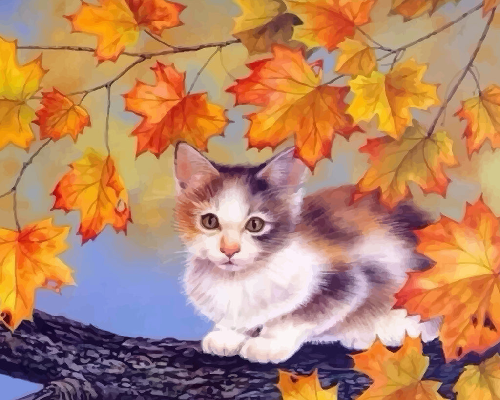 Cat and Maple Leaves Paint by Numbers