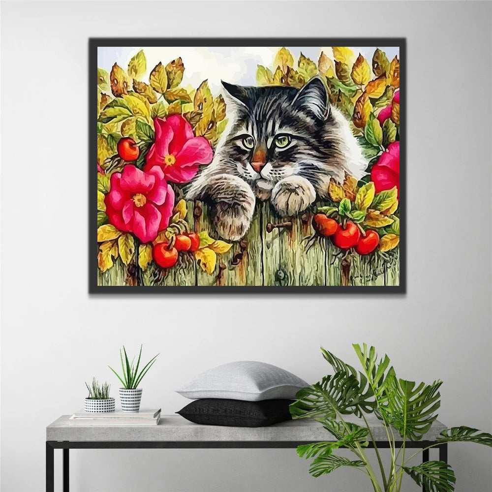 Cat, Flowers and Cherries Paint by Numbers