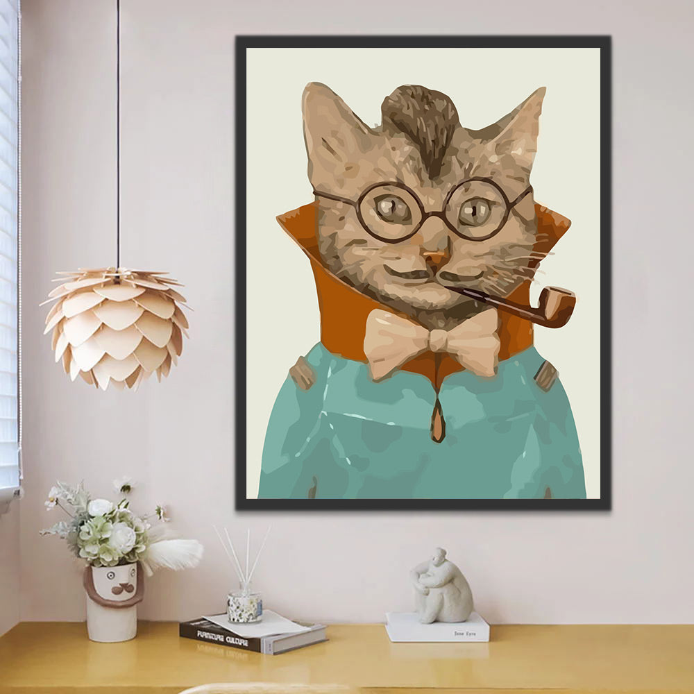 Cat Gentleman with Glasses Paint by Numbers