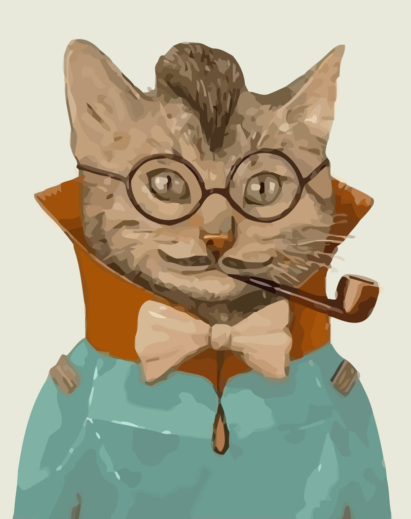 Cat Gentleman with Glasses Paint by Numbers