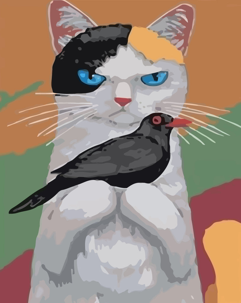 Cat Holding Black Bird Paint by Numbers