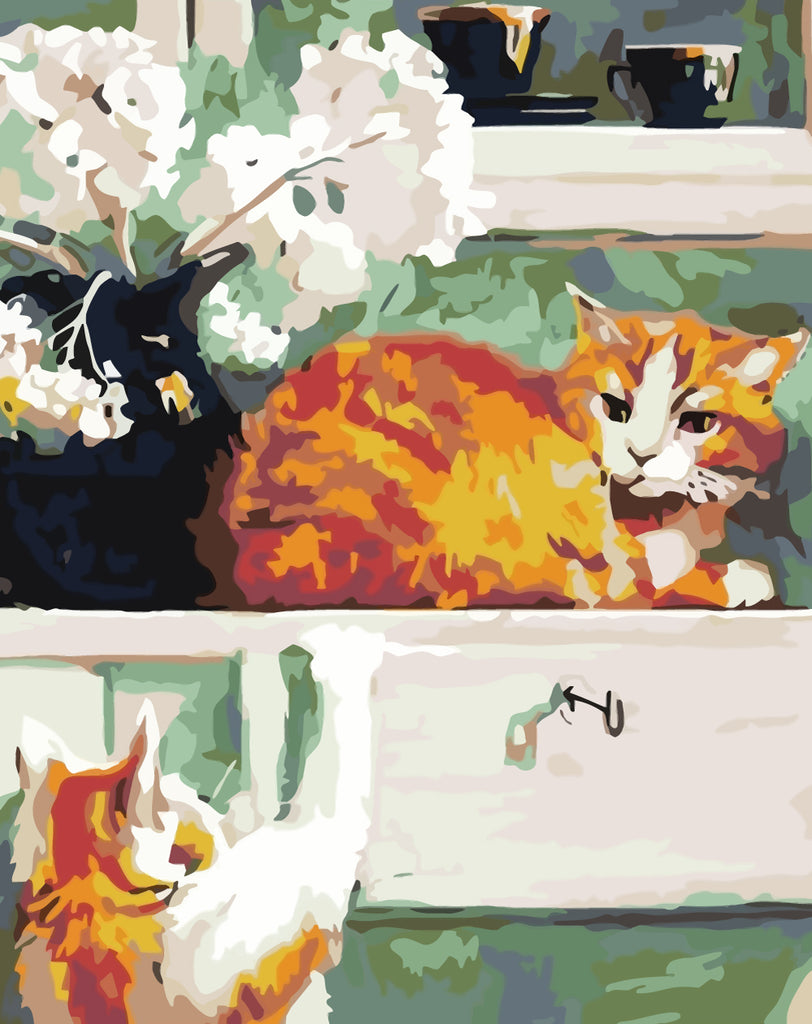 Cat in Oil Painting Style Paint by Numbers