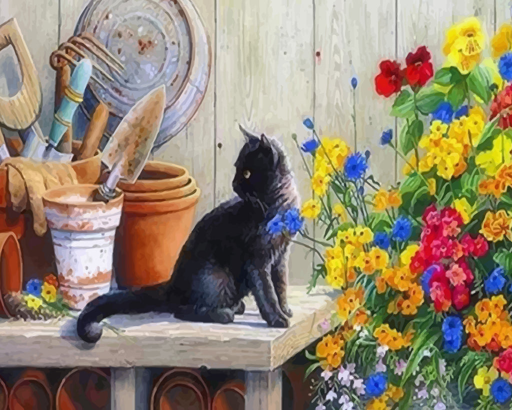 Cat in the Garden Paint by Numbers